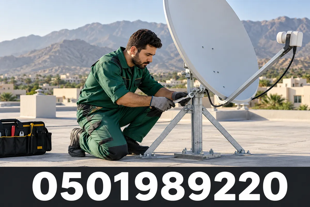صورة توضيحية لفني يراجع تجهيزات الدش؛ هاتف شركة الجزيرة 0501989220