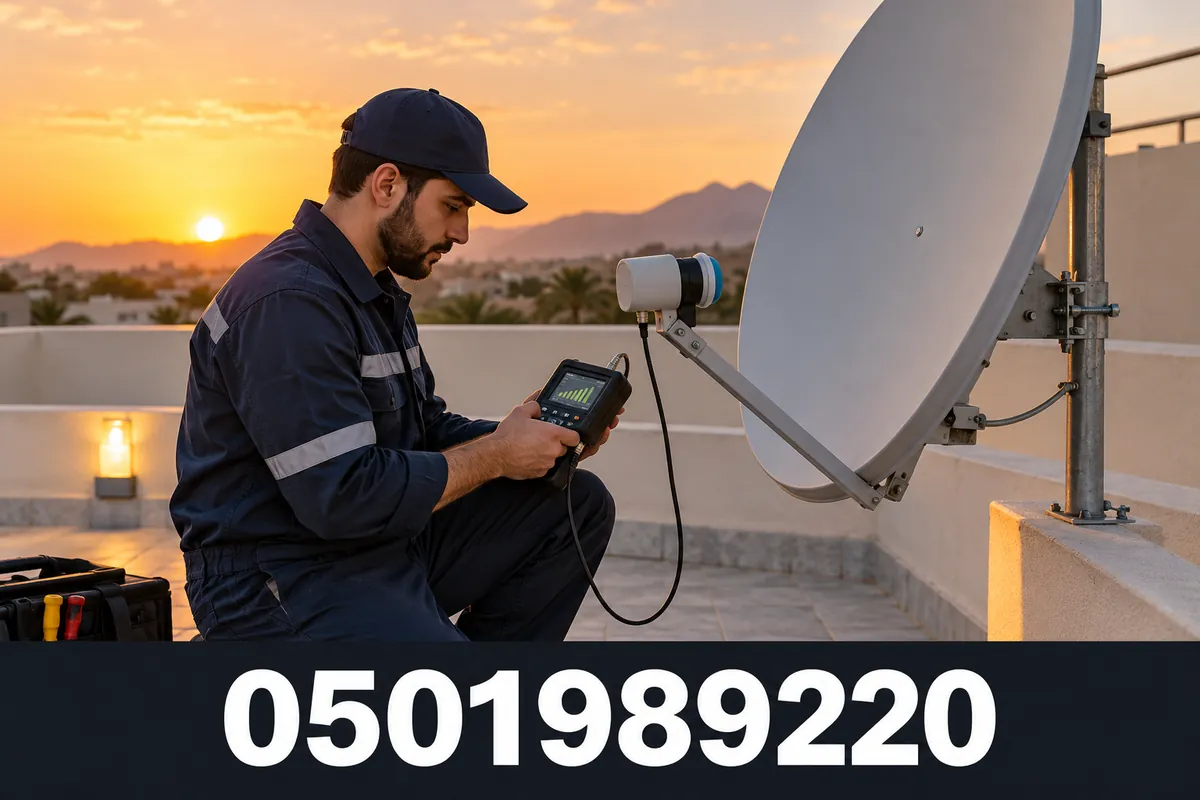 صورة توضيحية لفني يراجع تجهيزات الدش؛ هاتف شركة الجزيرة 0501989220