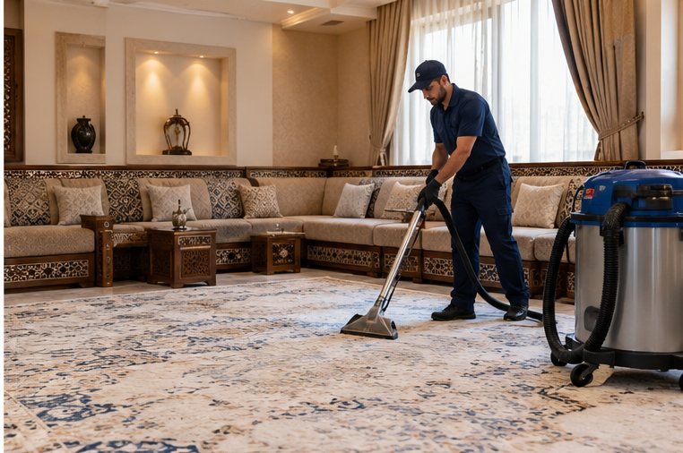 تنظيف سجاد مجلس باستخدام جهاز استخراج